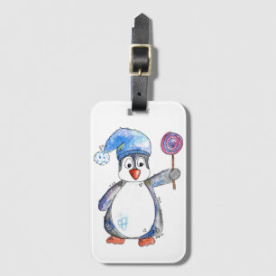 Étiquette À Bagage Pingouin blanc mignon avec Lollipop