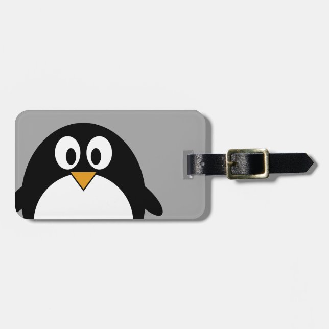 Étiquette À Bagage Pingouin mignon de bande dessinée avec l'arrière - (Devant horizontal)