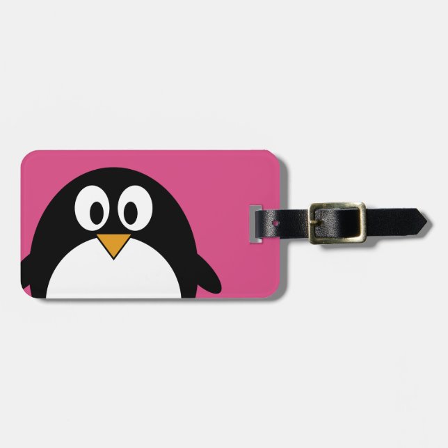 Étiquette À Bagage pingouin mignon de bande dessinée avec l'arrière - (Devant horizontal)