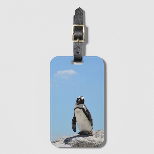 Étiquette À Bagage Pingouin mignonne unique et ciel bleu (Devant Vertical)