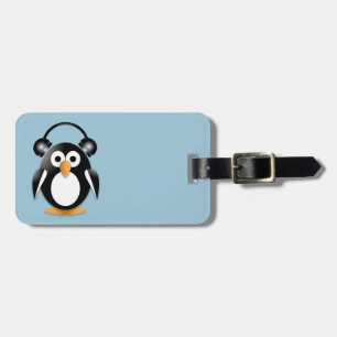 Étiquette À Bagage Pingouin with headphones