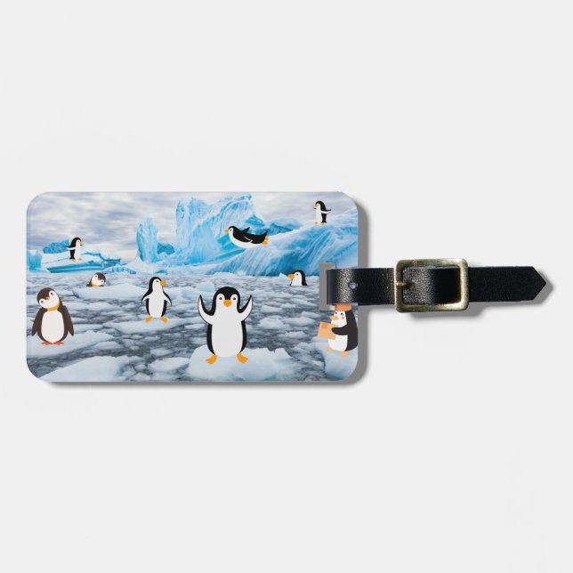 Étiquette À Bagage pingouins mignons dans la glace de l'Antarctique (Devant horizontal)