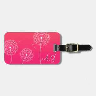 Étiquette À Bagage Pink blanc minimaliste Dandelion Fleurs Nom