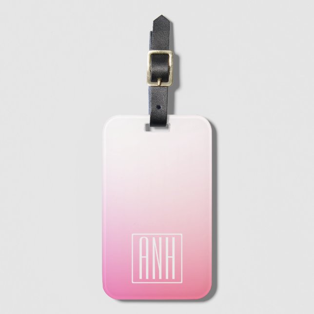 Étiquette À Bagage Pink Ombre Gradation et vos initiales (Devant Vertical)