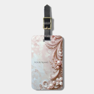 Étiquette À Bagage Pink Ornate Pearl and Floral Luggage Tag