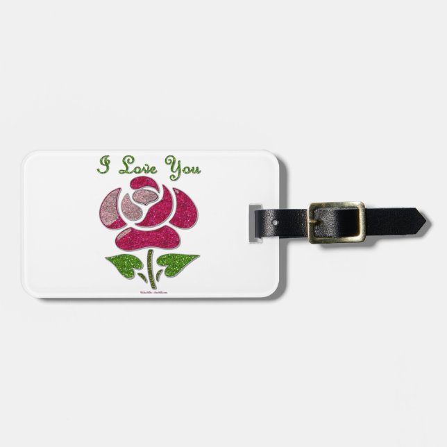Étiquette À Bagage Pink Stencil Rose I Love You (Devant horizontal)