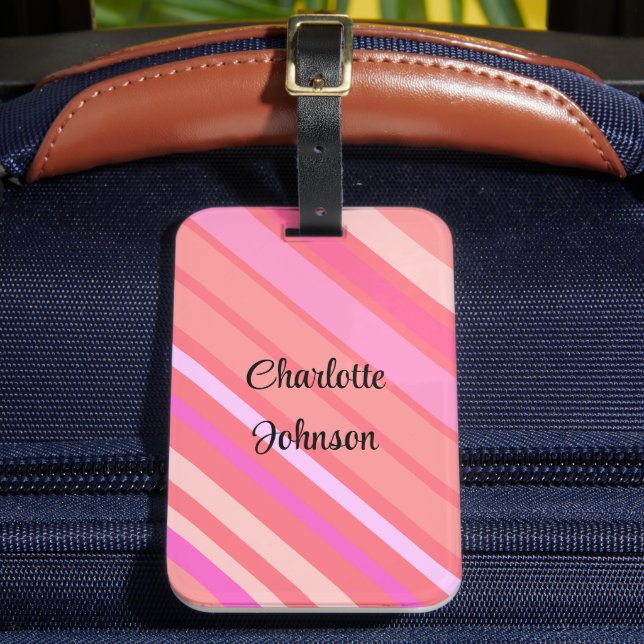 Étiquette À Bagage Pink Stripes Nom dans le script moderne (Insitu Rectoal 2)