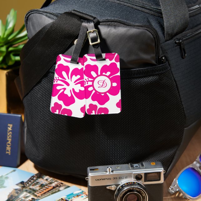 Étiquette À Bagage Pink tropical Hawaii Hibiscus motif floral (Recto & Verso)