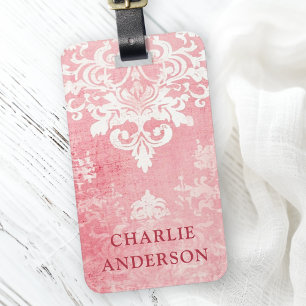 Étiquette À Bagage Pink vintage damask floral nom