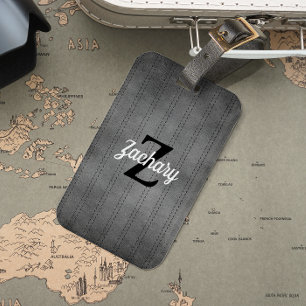 Étiquette À Bagage Pinstripe Rétro Personnalisé Gris Vintage Monogram