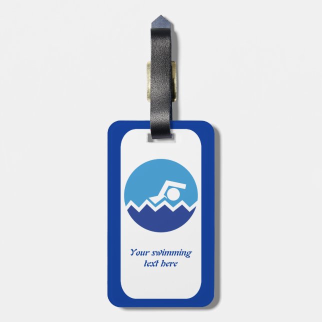 Étiquette À Bagage Pismming venin, swimmer on blue circle custom (Dos Vertical)