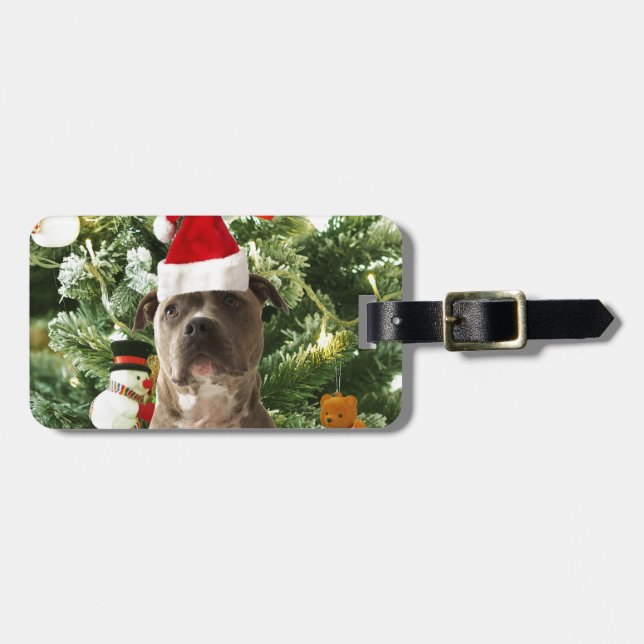 Étiquette À Bagage Pitbull Chien Arbre de Noël Ornements Snowman (Devant horizontal)