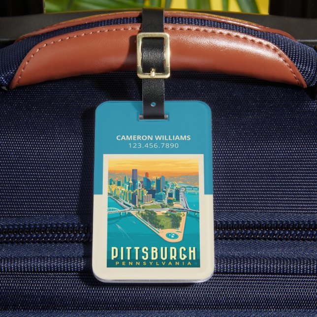 Étiquette À Bagage Pittsburgh, PA | Vue oeil d'oiseau (Insitu Rectoal 2)
