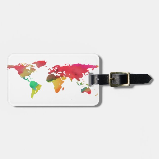 Étiquette À Bagage PixDezines aquarelle/carte du monde/arrière - plan (Devant horizontal)
