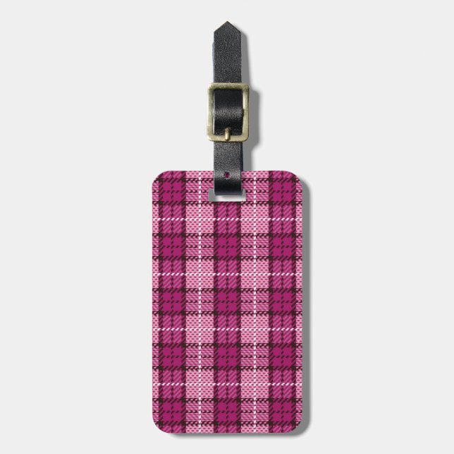 Étiquette À Bagage Pixel Plaid_Magenta-Black (Devant Vertical)