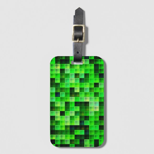 Étiquette À Bagage Pixels de jeu vidéo Motif Carré vert (Devant Vertical)