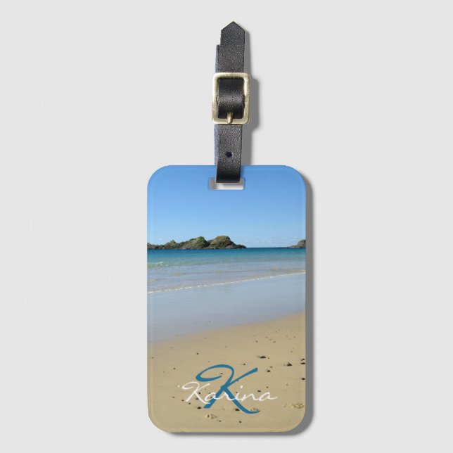 Étiquette À Bagage Plage de Monogram Ocean Beach (Devant Vertical)