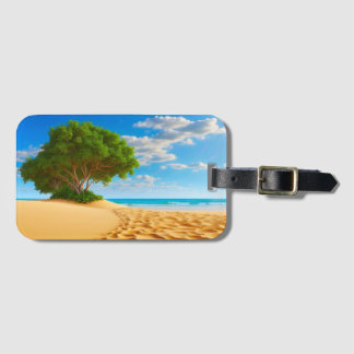 Étiquette À Bagage Plage de sable de l'île tropicale déserte