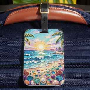 Étiquette À Bagage Plage d'Impasto et coucher de soleil et lever de s