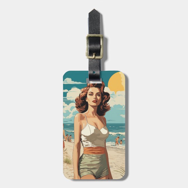Étiquette À Bagage Plage fille 1950 (Devant Vertical)