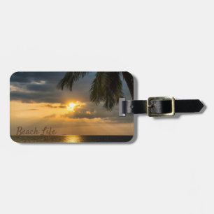 Étiquette À Bagage Plage, Palmier, Coucher de soleil - Personnalisé
