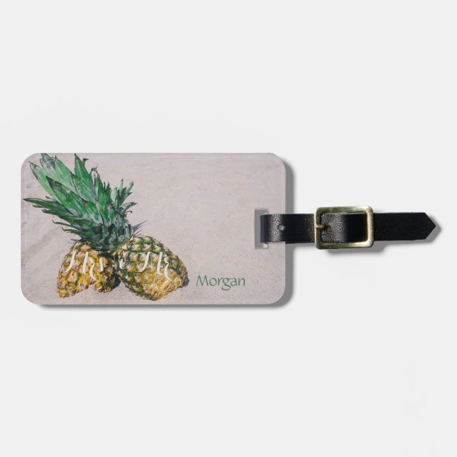 Étiquette À Bagage Plage, Sable, Ananas Personnalisé (Devant horizontal)
