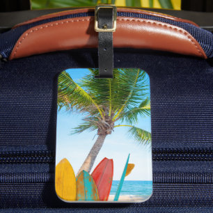 Étiquette À Bagage Plage Tropical Surfboard