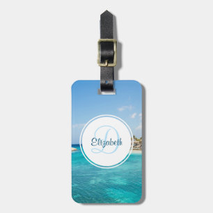 Étiquette À Bagage Plage tropicale pittoresque avec huttes de chaume 
