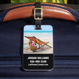 Étiquette À Bagage Plages tropicales   Chaise de plage sur sable