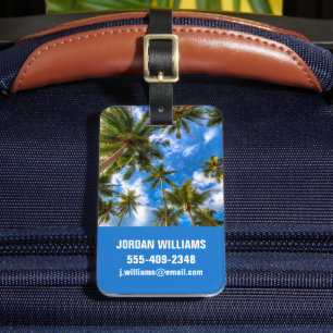 Étiquette À Bagage Plages tropicales   Palmiers sur le ciel bleu