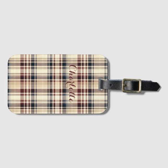 Étiquette À Bagage Plaid Beige Classique À damiers Motif (Devant Horizontal)