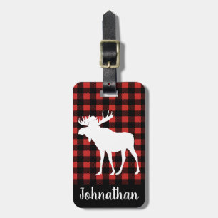 Étiquette À Bagage Plaid rustique de contrôle de Buffalo et orignaux