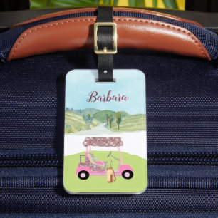 Étiquette À Bagage Plaisir Scène Glitzy Golf Player Panier