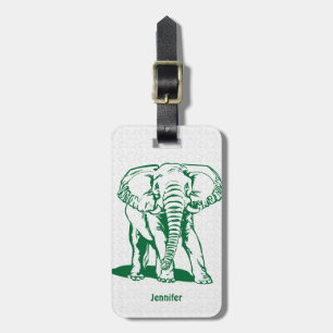 Étiquette À Bagage Plan de ligne d'éléphant vert Monogramme Chasseur 