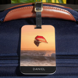 Étiquette À Bagage Planche À Voile Au Sunset Surfer Personnalisée Per