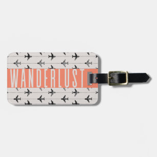 Étiquette À Bagage Plane Wanderlust mignonne Voyage rose gris