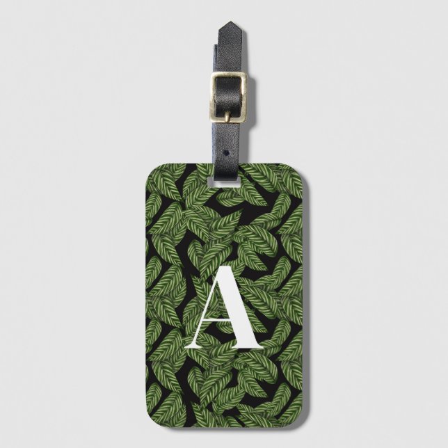 Étiquette À Bagage Plante de feuille tropicale moderne Imprimer Monog (Devant Vertical)