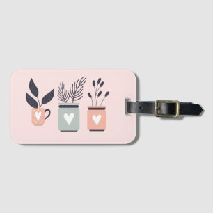 Étiquette À Bagage Plantes de pot moderne rose et gris pastel