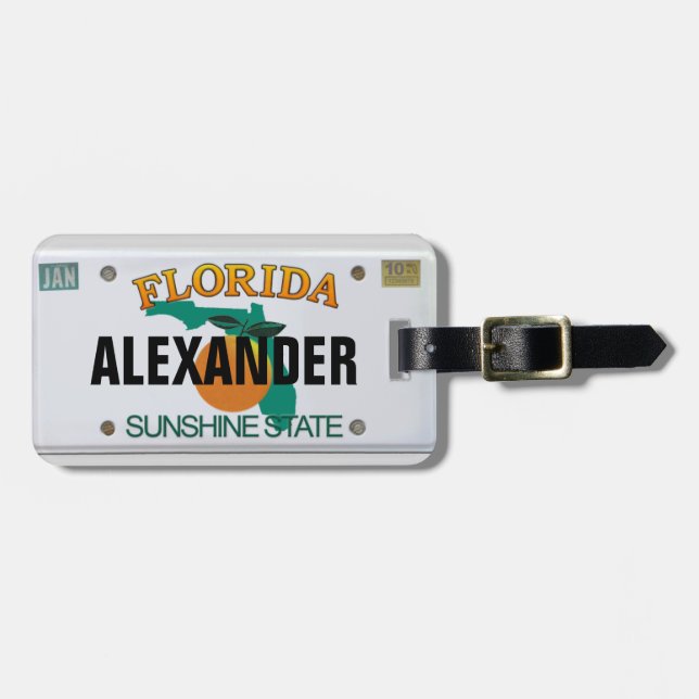 Étiquette À Bagage Plaque de licence Floride avec votre nom (Devant horizontal)