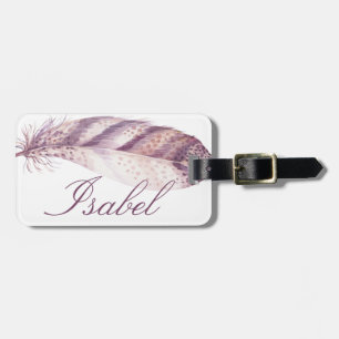 Étiquette À Bagage Plume aquarelle violet rose élégant dessiné à la m