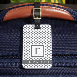 Étiquette À Bagage Point Polka Blanc Et Gris Personnalisable