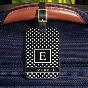 Étiquette À Bagage Point Polka Blanc Et Noir Personnalisable