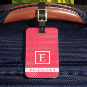 Étiquette À Bagage Point Polka blanc rouge personnalisable