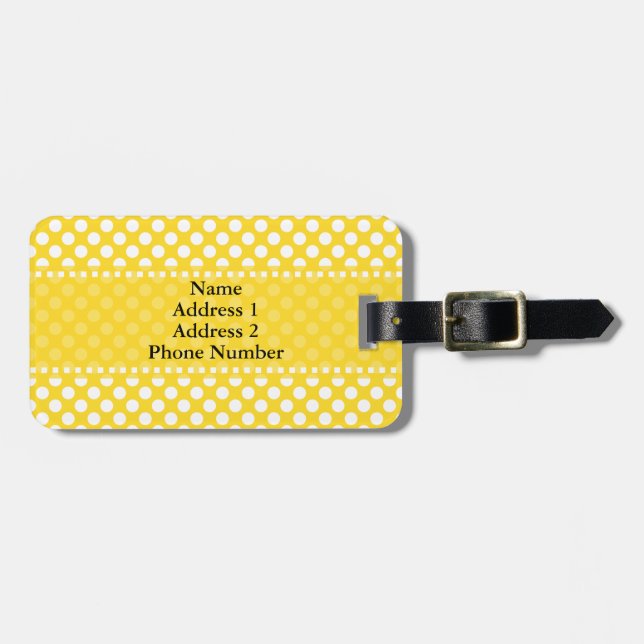 Étiquette À Bagage Pointe Polka blanche et jaune (Devant horizontal)