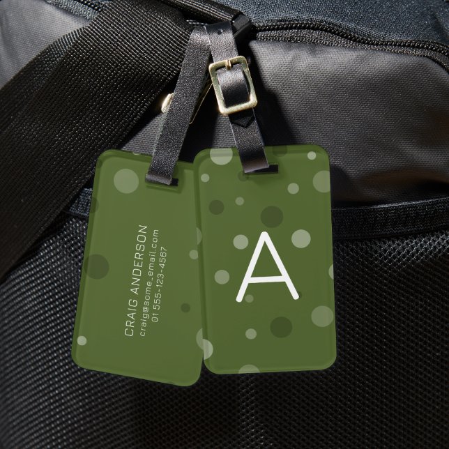 Étiquette À Bagage Points Pop Vert Olive foncé (Créateur téléchargé)
