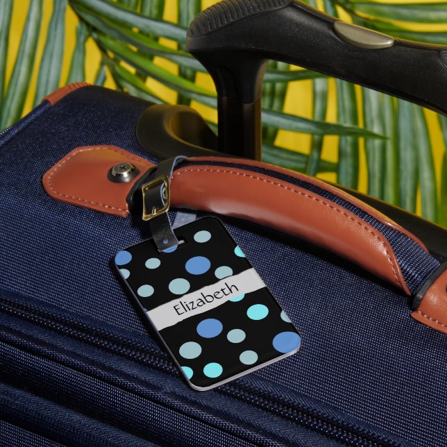 Étiquette À Bagage Pois Bleus, Motif Polka Dot, Votre Nom (Insitu Rectoal 1)