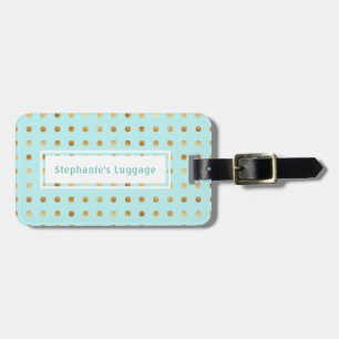 Étiquette À Bagage Pois d'or sur Motif vert à menthe légère