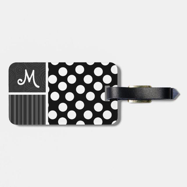 Étiquette À Bagage Pois noirs et blancs (Dos horizontal)