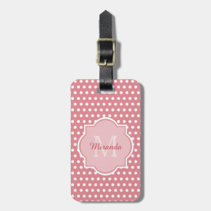 Étiquette À Bagage Pois rose mignon avec le monogramme et le nom