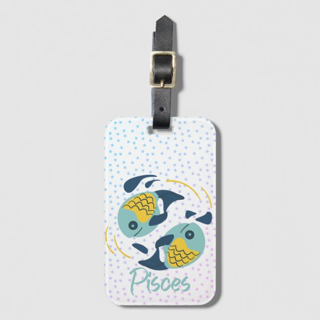 Étiquette À Bagage Poissons de Poissons modernes Zodiac (Devant Vertical)
